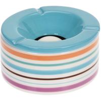 Terras asbak/stormasbak - blauw met streep - 14 x 7,5 cm - keramiek - buitenasbak