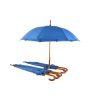 Zes Stevige Automatische Paraplu's - Navy Blauw - Houten Stok en Handvat - Polyester en Aluminium - Afmetingen: 89x98cm