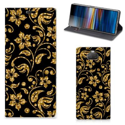Sony Xperia 10 Plus Smart Cover Gouden Bloemen Sony Xperia 10 Plus Smart Cover Gouden Bloemen