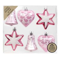 Inge Christmas kerstornamenten figuurtjes - 6x stuks - roze - 9 cm   -