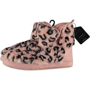 Dames hoge pantoffels/sloffen luipaard print roze maat 39-40