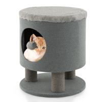 Huisdierbedden voor Binnenkatten Poef en Kattenbed met Krabpaal Pluche Bal Modern 3-In-1 Meubel voor Kleine en Middelgrote Katten Grijs/Beige