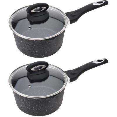 Steelpan - met glazen deksel - 2x - d18 cm - anti-aanbak - koken - pannen - sauspan/juspan