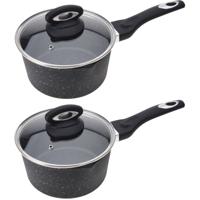 Steelpan - met glazen deksel - 2x - d18 cm - anti-aanbak - koken - pannen - sauspan/juspan