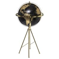 Decoratie wereldbol/globe - zwart/goud - op metalen voet - D34 x H60 cm