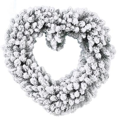 Kerstkans - hartvormig - groen/wit - met nepsneeuw - 50 cm