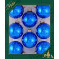 16x stuks glazen kerstballen 7 cm klassiek blauw glans - thumbnail