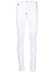 Philipp Plein jean Biker à taille haute - Blanc