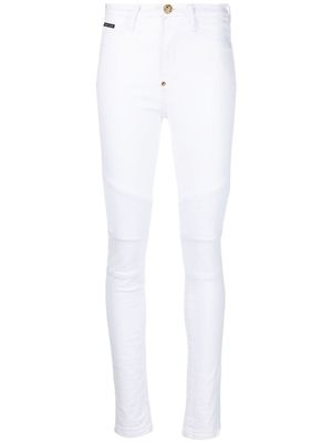 Philipp Plein jean Biker à taille haute - Blanc