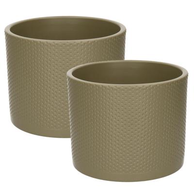 Plantenpot/bloempot - 2x - groen - 15 x 18 cm - keramiek - stippen relief - voor kamerplant