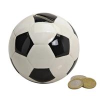 Spaarpot Voetbal thema - voor kinderen - keramiek - zwart/wit - Dia 10 cm