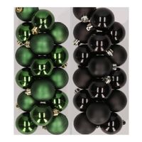 32x stuks kunststof kerstballen mix van donkergroen en zwart 4 cm