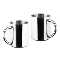 RVS mokken set van 2x - dubbelwandig - Outdoor/camping drink mokken - 200 ml
