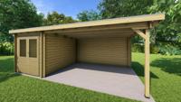 Classicline Blokhut Utrecht vuren groen geïmpregneerd 200x300 cm + overkapping 400 cm- Lessenaarsdak- - Van Kooten