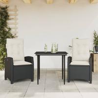 3-delige Tuinset met kussens poly rattan zwart