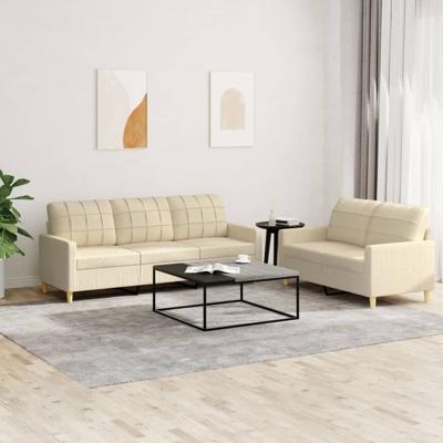 2-delige Loungeset met kussens stof crèmekleurig
