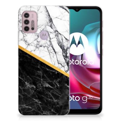 Motorola Moto G30 | G10 | TPU | Siliconen hoesje | Marmer Wit Zwart - Origineel Cadeau Man