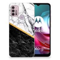 Motorola Moto G30 | G10 | TPU | Siliconen hoesje | Marmer Wit Zwart - Origineel Cadeau Man