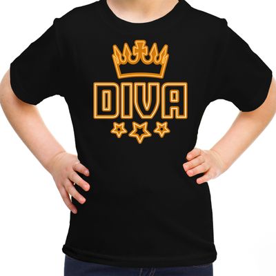 Koningsdag t-shirt - diva - voor meisjes - zwart Koningsdag t-shirt - diva - voor meisjes - zwart