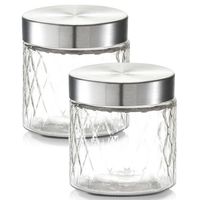 2x Glazen voorraadpotten/bewaarpotten 750 ml geruit 11 x 12 cm - Voorraadpot