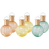 Set van 6x stuks buiten led turquoise, oranje en gele lampion solar verlichting 11 cm - thumbnail