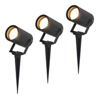 Set van 3 Spikey LED prikspots - GU10 Fitting - Dimbaar - Wandspot - IP65 voor binnen en buiten - Grondspies - Zwart