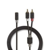 Stereo audiokabel | 2x RCA male - 3,5 mm female | 0,2 m | Antraciet [CABW22255AT02]