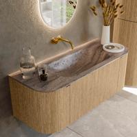 Badmeubel Mondiaz Kurve-Dlux | 120 cm | Meubelkleur Oak | Wastafelkleur Oza | Solid surface | Wasbak midden spoelbak | Zonder kraangat(en)
