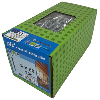 pgb-Europe PFS+ | Spaanplaatschroef PFS+ VZK-T Ø 6,0x80 Zn | 200 st - PFWVTG001006000803