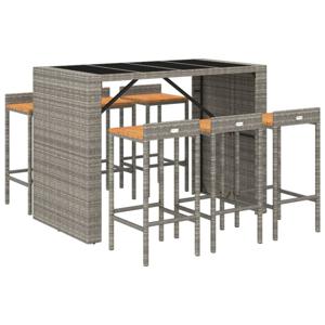 vidaXL 7-delige Tuinbarset poly rattan en massief acaciahout grijs