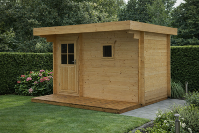 Interflex 3432M Buitensauna 340x231 cm 70 mm vuren blank- Plat dak- Onbehandeld vurenhout- Interflex