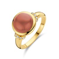 Ring geelgoud-carneool-diamant 0.08 ct H si rood-wit