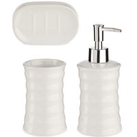 Badkamer accessoires set met strepen 3-delig creme wit van keramiek - thumbnail