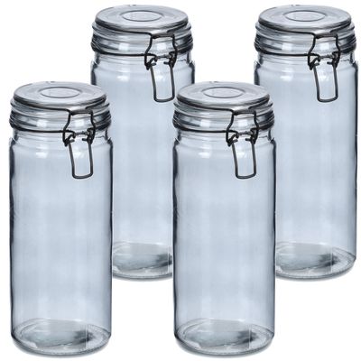 Weckpotten/inmaakpotten - 4x - 1L - grijs - glas - beugelsluiting - D10 x H20 cm Weckpotten/inmaakpotten - 4x - 1L - grijs - glas - beugelsluiting - D10 x H20 cm