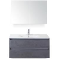 Dante Badmeubelset 100 cm - Beton Antraciet - Keramische Wastafel Wit Enjoy met Spiegelkast