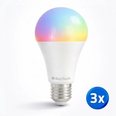 Slimme wifi lamp 9 watt - E27 fitting - RGBWW Multicolor en Wit - 3-pack