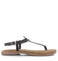 Lazamani T-strap leren teensandalen Zwart Leer Platte sandalen Dames