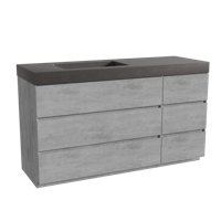 Storke Edge staand badmeubel 150 x 52 cm beton donkergrijs met Scuro High asymmetrisch linkse wastafel in kwarts mat zwart