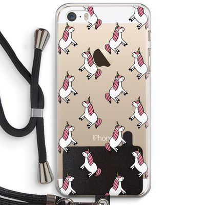 Eenhoorns overal: iPhone 5 / 5S / SE Transparant Hoesje met koord