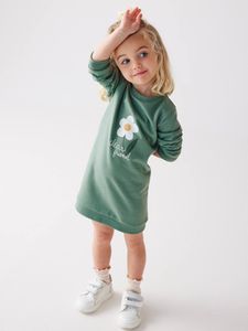 Basics fleece meisjesjurk smaragdgroen