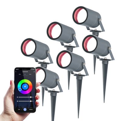 HOFTRONIC SMART Set van 6 Smart Spikey Prikspots - WiFi & Bluetooth - Bedienbaar via app - RGBWW - IP65 waterdicht - Antraciet - LED Tuinverlichting