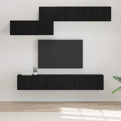 Tv-meubelset 7 pcs Zwart eiken 60 x 30 x 30 cm Bewerkt hout