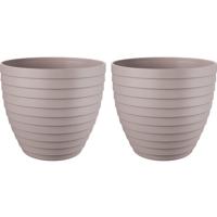 Bloempot/plantenpot Florenzia - 2x - taupe - kunststof - D30 x H26,8 cm - voor buiten/binnen