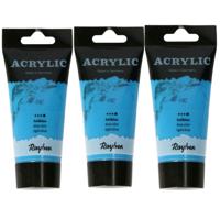 Acrylverf/hobbyverf op waterbasis - 3x - lichtblauw - 75 ml - Schilderen/knutselen