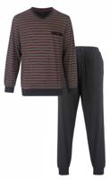 Pyjama heren lange mouw - Grey Stripe - Katoenen pyjama met boordjes