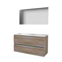 Basic-Line Basic 46 Badkamermeubelset - 120 x 46 cm - Greeploos - 2 Lades - Acryl Wastafel - 2 Kraangaten - Spiegel - Scotch Oak