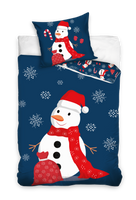 Kerst dekbedovertrek Sneeuwpop 140 x 200 cm blauw - thumbnail