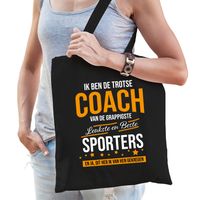 Trotse coach van de beste sporters katoenen cadeau tas zwart voor dames - thumbnail