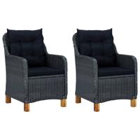 Tuinstoelen 2 st met kussens poly rattan donkergrijs