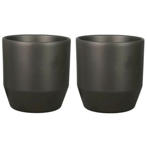 Set van 2x plantenpot/bloempot keramiek mat antraciet - D27.5/H25 cm